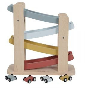 Tiamo Little Dutch 4705 FSC Holz Auto Kugelbahn Rennbahn Pure & Nature Vintage rot gelb blau 10x28x28 cm