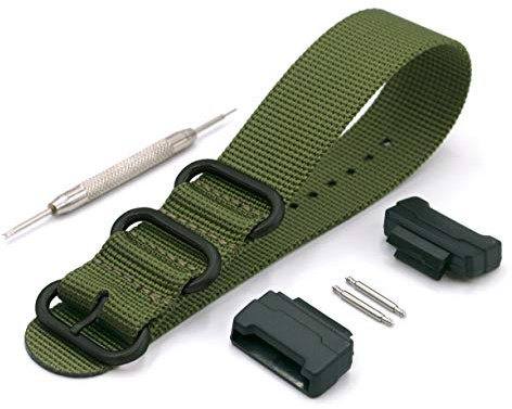 Vario Compatible with Casio G-Shock Military Dive Ballistic Nylon Olive Green Premium Replacement Watch Band with Adapters and Spring Bar and Tool