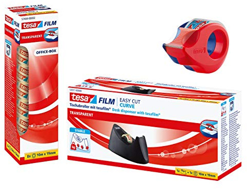 tesa Easy Cut Tischabroller CURVE - rutschfest, einfache Handhabung, sauberer Schnitt (Tisch- und Handabroller inkl. Ersatzrollen, Single)