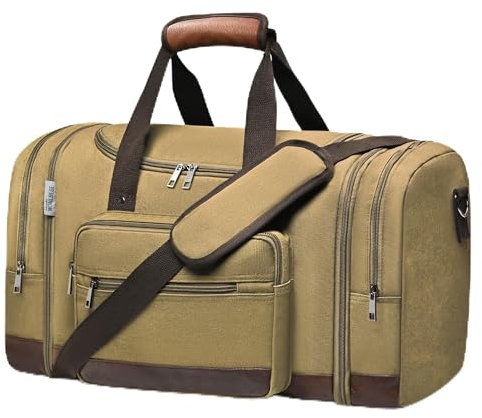 Wolhbege Reisetasche für Herren, Reisetasche und Handgepäck für Herren, mit erweiterbarem Design und Gepäckhülle, Seesack für Fitnessstudio, Wochenender, Übernachtungsausflüge, Khaki, Carry On 22