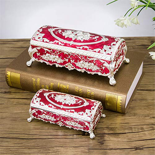 Joyero rectangular con diseño de rosas, color rojo (plata grande)