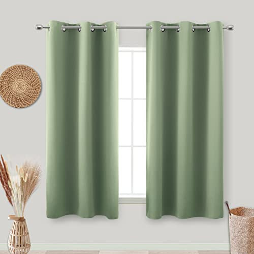 KOUFALL Salbeigrüne Wohnmobil-Vorhänge für Wohnmobil-Fensterverkleidungen, 137 cm lang, Verdunkelung, klein, 2 Paneele, Set, Ösen, Badezimmervorhänge für Fenster, 107x137 cm Länge