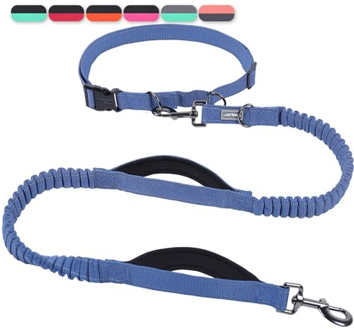 VIVAGLORY Guinzaglio Senza Mani per Cani con Bungee Anti-Shock Avanzato Doppio, Guinzaglio Riflettente per Vita Regolabile per Allenamento e Jogging, Blu Marino/Nero