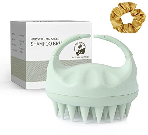 Sndyi Scalp Massager Shampoo Brush, Head Scalp Massager for Hair Growth, Scalp Scrubber with Soft Silicone Bristles, Scalp Scrubber/Exfoliator for Dandruff Removal, Wet Dry Scalp Brush, Green