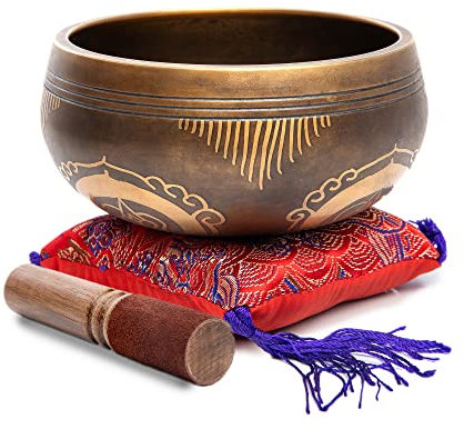 Tibetisches Klangschalen-Set, einfach zu spielen, authentisch, handgefertigt für Meditation, Klangchakra, Yoga, Heilung, 10,2 cm, von Himalayan Bazaar (Braun und Kastanienbraun)