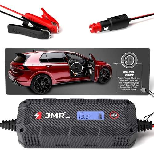 JMR Battery Charger for Volkswagen Phaeton Touareg Atlas Arteon Routan Golf Tiguan Jetta Taos Passat Multivan Taigo All Models Trickle Charger Conditioner Maintainer (UK Plug, Add Lithium Mode)