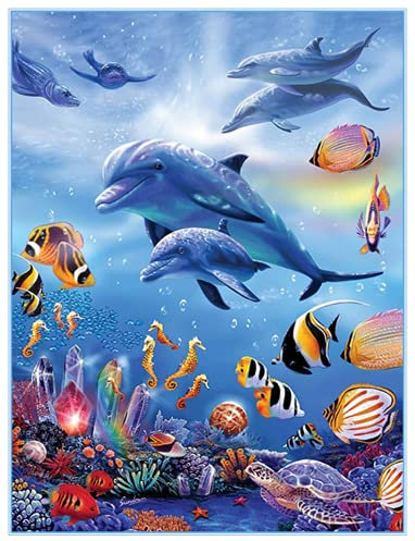 5D DIY Diamant Peinture Kits pour Enfants Adultes, Diamant Strass Cristal Broderie Point De Croix Toile Painting par Numéros Peinture pour Maison Décoration Murale - Dauphin