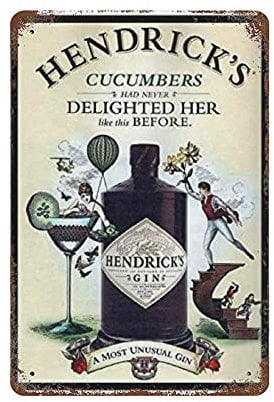 Hendricks Gin Never Delighted Her Like This Before Metal Iron Painting Retro Poster Tin Sign Vintage Wall Decor Poster Metal Plaque Sheet Aluminum Plaque for Cafe Bar Pub Home Beer Decoration