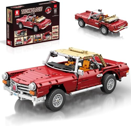 Reobrix 11005 Vintage 280SL Rennwagen-Bauset Klemmbausteine, Sport-Rennwagen, Modellauto-Kits, Geschenke für Kinder und Erwachsene, kompatibel mit Lego (1578 Teile) (Ohne Motor)