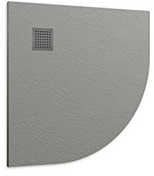 Parama Piatto Doccia 90x90 Effetto Pietra Grigio Semicircolare in SMC Riducibile Piletta Inclusa