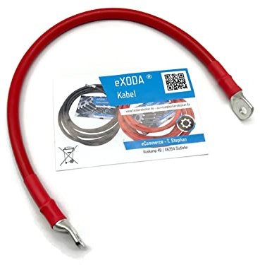 eXODA Cavo da batteria di 50cm Cavo di alimentazione da 50 mm² in rame con estremità ad anello M8