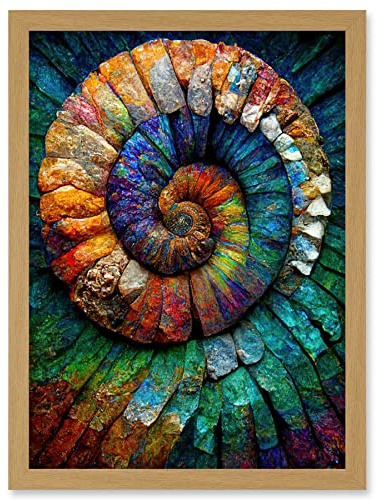 Doppelganger33 LTD Bright Multicoloured Ammonite Fossil Artwork Framed Wall Art Print A4