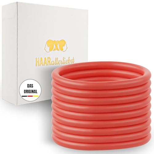 HAARallerliebst® Unisex Silikon Haargummis 9 Stück + Aufbewahrungsbox – Premium Haargummi Damen & Herren, ultra starker Halt – Zopfgummi Damen, Haargummi Coralle – Hair Ties & Zopfhalter für Sport