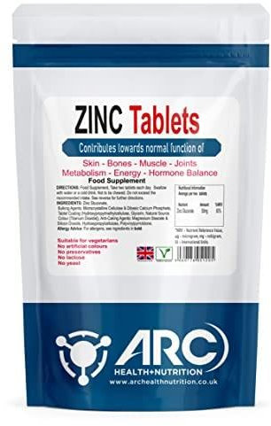 Zinc Supplements for Men & Women 50mg -High Absorption Skin Hair & Nail - Immunity Supplements -180 High Strength Zinc Tablets (Not Gummies or Liquid)