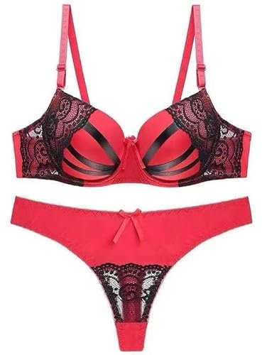 AAPIE Top Thin Bottom Thick BC Cup Push Up Underwear Plus Size Lace Double Breasted Bra (Color : Red, Size : 40B/90B)