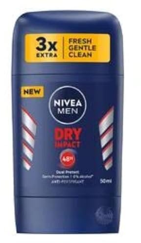 NIVEA Men Dry Impact Stick Anti-Perspirant (50ml), Anti-Sweat Stick Deodorant with 72H Protection, Anti-Bacterial Deodorant Stick for Men