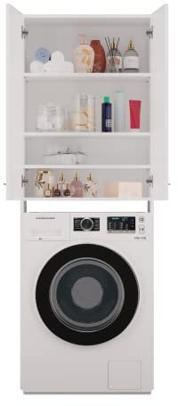 3E 3xE living.com Mobili per la lavatrice con due armadi, due ripiani e una lavatrice Bagnoli, D: A: 180 cm, L: 64 cm, P: 30 cm, Bianco