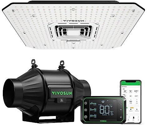 VIVOSUN Smart Grow System with AeroLight A100SE 100W LED Grow Light with Circulation Fan, AeroZesh T4 4-inch 210 CFM Inline Duct Fan, and GrowHub E42A Temperature & Humidity WiFi-Controller