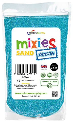 Rainbow Eco Play Sensory Toys - Coloured Sand Play Tray - Ocean Theme - 2.5kg Blue Sand