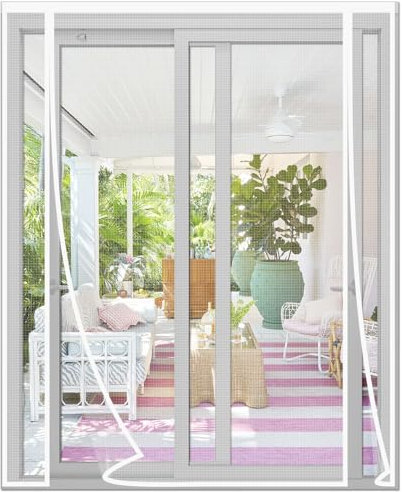 Risareyi Moustiquaire Porte Fenetre 240x280cm en Fibre de Verre Blanc, Double Ouverture Latérale Rideau Moustiquaire Porte magnétique Anti-insectes pour Entree Moustiquaire Aimantée Sans Percage