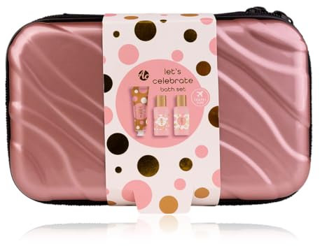 accentra - Let's celebrate Geschenkset Frauen in Hardcase Etui - Bade- & Duschset mit Tea Rose & Velvet inkl. Duschgel, Bodylotion & Shampoo - 3-Teiliges Wellness Reiseset für Damen & Mädchen