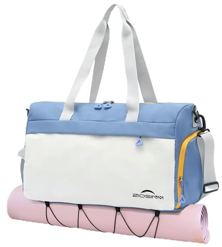 ZIOSINM Sporttasche Damen Herren 35L Klein Sporttasche mit Schuhfach, Reisetasche Weekender Tasche, Wasserdicht Trainingstasche Gym-Bag mit Tragegriff und Yogamatten-Aufbewahrung (Blau)