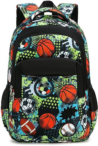 LEDAOU Schulrucksack Jungen Teenager Mädchen Schultaschen Kinder Rucksäcke Wasserdicht Leichtgewicht Schulranzen Groß für Schule Geschenke(Fußball Grüne Punkte)