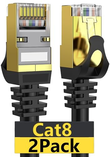 Dacrown Cat 8 Ethernet Cable 6 ft 2 Pack Shielded, Indoor&Outdoor, Heavy Duty High Speed Direct Burial 26AWG Network Wire, 40Gbps 2000Mhz SFTP Patch Cord, in Wall&Weatherproof RJ45 Cable for Router