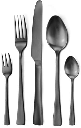 Targizer Besteckset 6 Personen,30-teiliges Schwarz Matt Besteck Set aus Hochwertiges Edelstahl,Schwarzes Besteck Essbesteck Set Mit Messer Gabel Löffel,Schwarzes Cutlery Set,Spülmaschinenfest