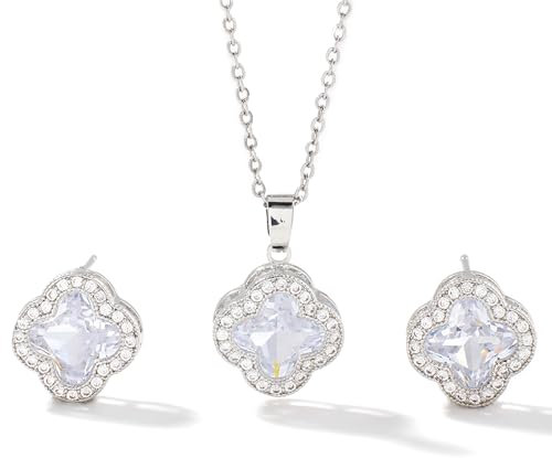 Gkaopi Vierblättriges Kleeblatt Schmuckset für Damen und Mädchen Anhänger Halskette Ohrstecker Hypoallergen Schmuck Set Verstellbarer Ketten Lucky Jewelry