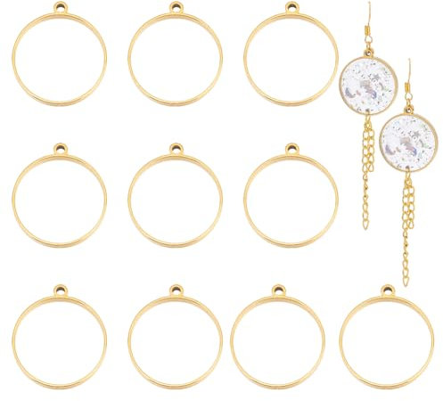 UNICRAFTALE 12 Uds. 24.5mm 304 colgantes de Bisel Trasero Abierto de Acero Inoxidable Anillo Redondo Amuletos de Resina Molde Resina Epoxi Marco Abierto Colgantes para Hacer Joyas Diy