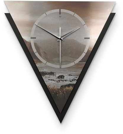 Dreieckige 3D Designer-Wanduhr Küste in modernem Metallic-Look Silber-schwarz ohne Tickgeräusche (Küste, leises Funkuhrwerk)
