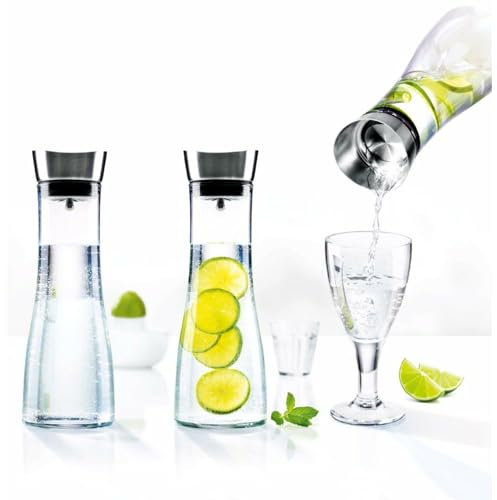 Glas Wasserflasche Karaffe mit Edelstahlsieb - 1 Liter - 3 Stück