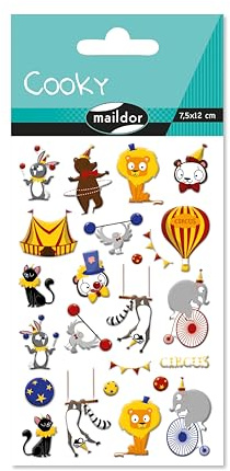 MY MANDARINE CY139Cpack - Packung mit 10 Stickerbögen 3D Stickers Cooky, 250 Stickers, Zirkus, 1 Pack