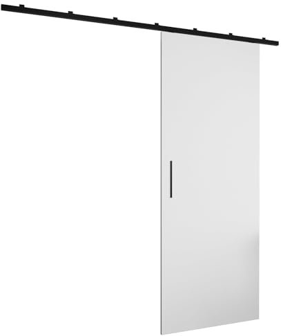 ABIKSMEBLE Zonda I Kit de Porte Coulissante avec Rail - Système de Porte Coulissante Intérieur Suspendu - Quincaillerie pour Portail - Fabriqué en Panneau Stratifié Solide - 204x80 cm - Blanc