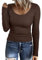 Aottori Long Sleeve Tops Women Round Neck Ribbed Knit T Shirts Ladies Basic Base Layer Underwear Slim Fitted Plain Casual Pullover Tee Brown M