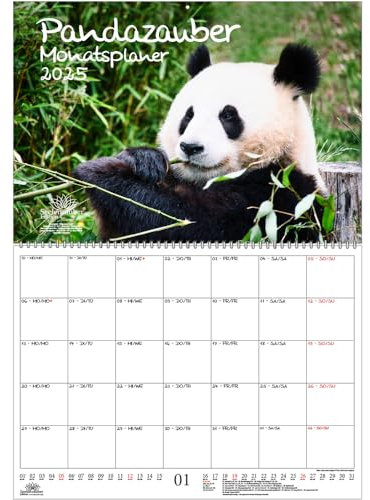 Pandazauber Planer DIN A2 Kalender für 2025 Panda - Geschenkset Inhalt: 1x Kalender, 1x Weihnachtskarte (insgesamt 2 Teile)