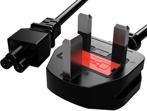 STORESOLOGY Premium IEC C5 Power Cable - UK Plug, 1.5M/5FT, Cloverleaf Connector, Ideal for Laptop Chargers, Projectors, Mains Cables & Power Supplies, Durable & Flexible, Universal Compatibility.