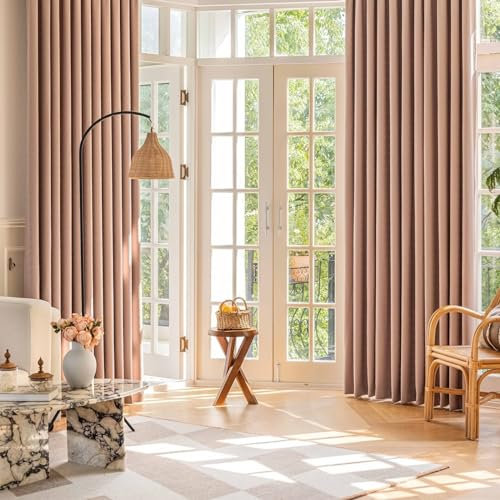 Epinki Gardinen Vorhang Fenster Rose 2er Set, Jacquard Einfarbig Vorhang Verdunkelung Muster, Ösen Schlafzimmer Vorhänge Chenille Gardinen Schals für Wohnzimmer, Jeder B 132 x H 138cm