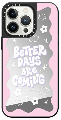 CASETiFY Spiegel iPhone 13 Pro Hülle [Reflektierend/1,5m Fallschutz/Kompatibel mit Magsafe] - Better Days are Coming - Silber auf Schwarz