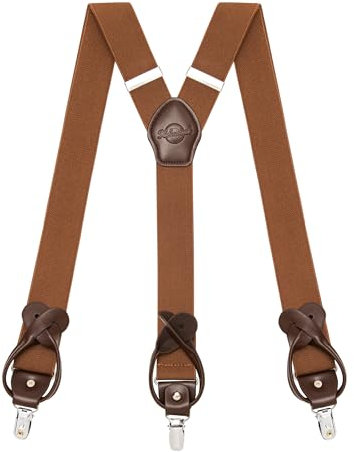 Kohentact Hosenträger Herren mit Clip- und Knopfbefestigung, inklusive 6 Knöpfe, 3,5 cm Breite Y-Form für Körpergrößen bis 200 cm Suspenders for Men 1 (Braun)