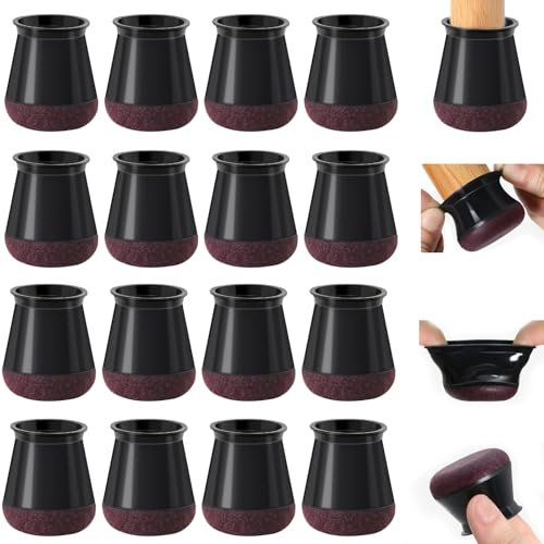 Gentpovth 16 Pezzi Tappi Silicone per Sedie, Feltrini Rotondi Con Feltro, 14-20mm Elastiche Piedini Con Feltrini, per Proteggere i Pavimenti da Graffi e Rumori (Nero)