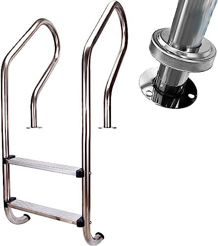 Pool Railing Pool Ladder With Platform, Heavy Duty 2-Rung Pool Ladder/Steps Entry And Exit System For In-ground Swimming Pools