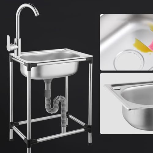 Fregadero de cocina pequeño Fregadero de mano comercial con grifo, fregadero industrial Fregadero de un solo tazón de acero inoxidable 304, juego de fregadero para restaurante, cocina, bar, garaje (f