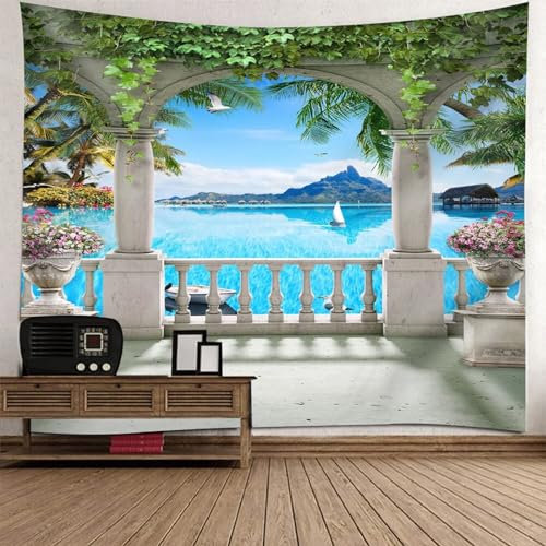 Epinki Wandteppiche Terrasse, Landschaft Natur Wandteppich Tapisserie Wandbehang Multicolor aus Polyester, Wandbehänge Geeignet für Raumdekoration, Wanddekorationskunst, 150x130cm