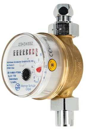 Waschtischzähler Einstrahlzähler ETK (Kaltwasser) bis 30 Grad, Länge 80 mm, 3/4 Zoll AG, inkl. Verschraubungen