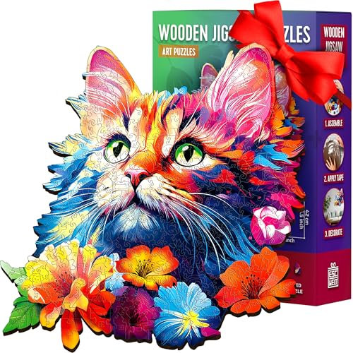 ESC WELT Holzpuzzle Katze 300 Teile - Anspruchsvolles Denkspiel für Kinder & Erwachsene - Umweltfreundliches & Unterhaltsames Lernspielzeug - Herausforderndes Spiel - Denkspiel aus Holz