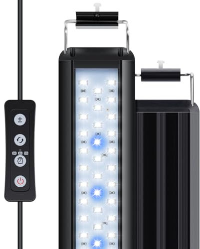 Nobleza – Aquarium Beleuchtung, Aquarium LED Licht mit Einstellbarer Timer, Aquarium-Pflanzbeleuchtung mit Einziehbarem Ständer, 3 Farben, 10 Helligkeitsstufen für 42-62cm Aquarien, 10W