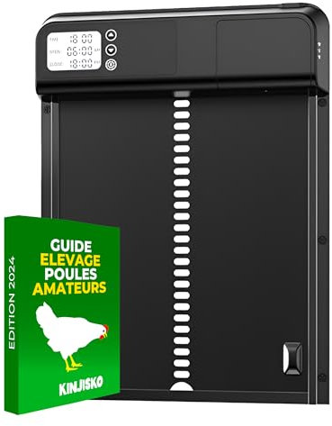 Porte Automatique pour poulailler – Trappe étanche en Aluminium avec écran LCD, Ouverture programmable Kinjisko