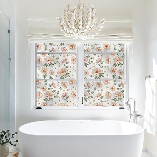 Fensterfolie Rosa Blütenblätter Milchglasfolie Fensterfolie Blickdicht Milchglasfolie Selbstklebend Fenster Sichtschutzfolie Fenster Badezimmer Folie Fenster Sichtschutz (44x100cm)